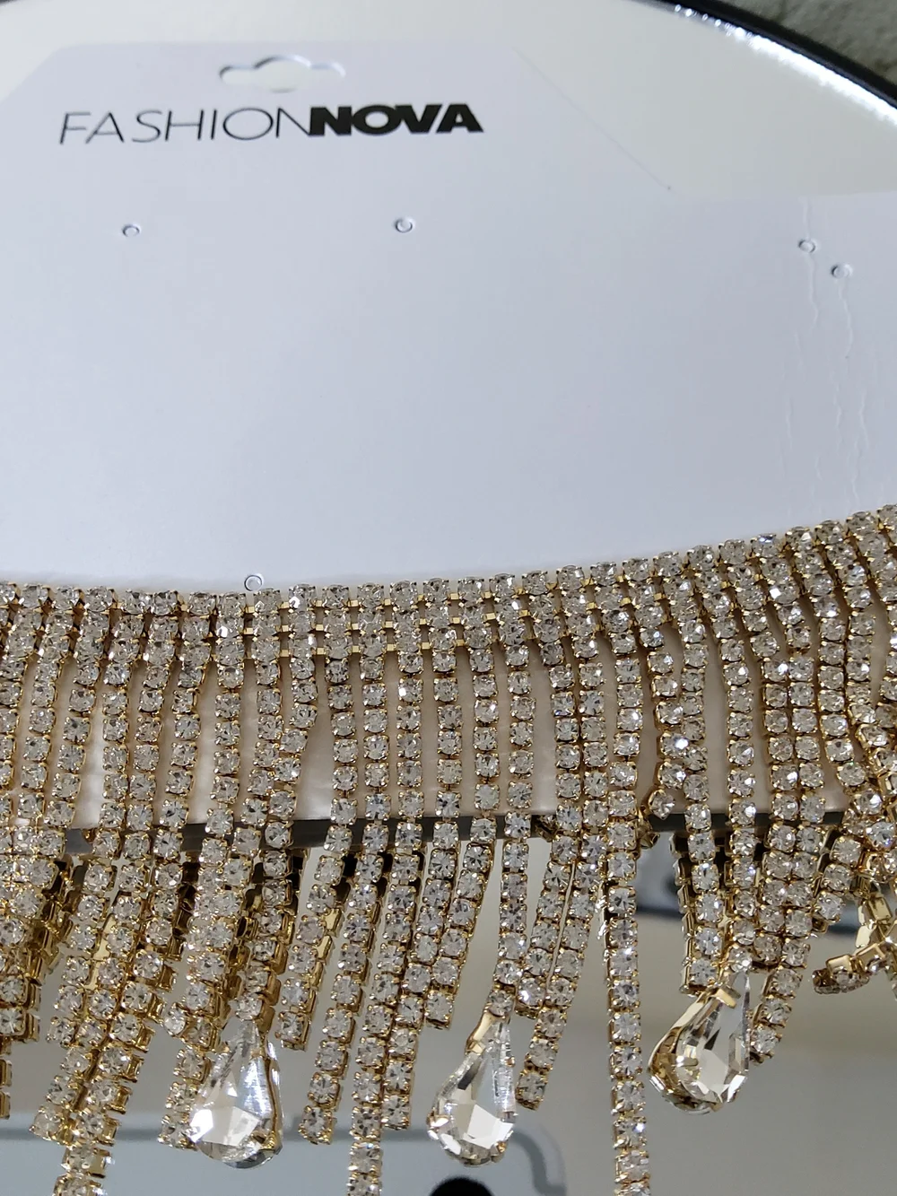 Fashion Nova Draped Choker Rhinestone Chain Necklace - Gold